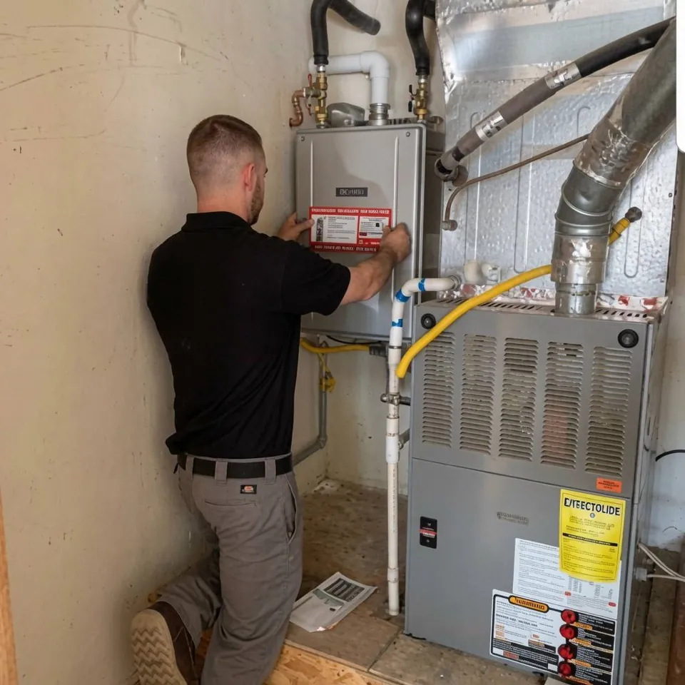 Technician servicing residential furnace system in Charlotte NC